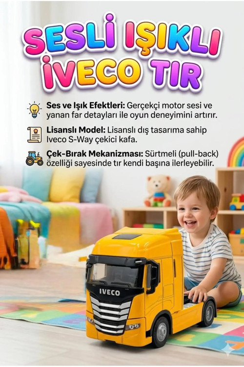Işıklı Sesli Pilli Çek Bırak Metal Oyuncak IVECO Tır