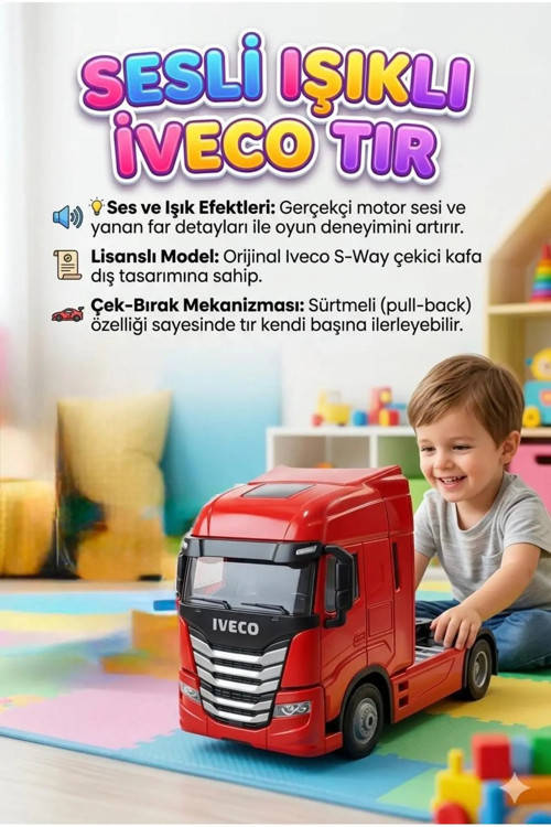 Işıklı Sesli Pilli Çek Bırak Metal Oyuncak IVECO Tır