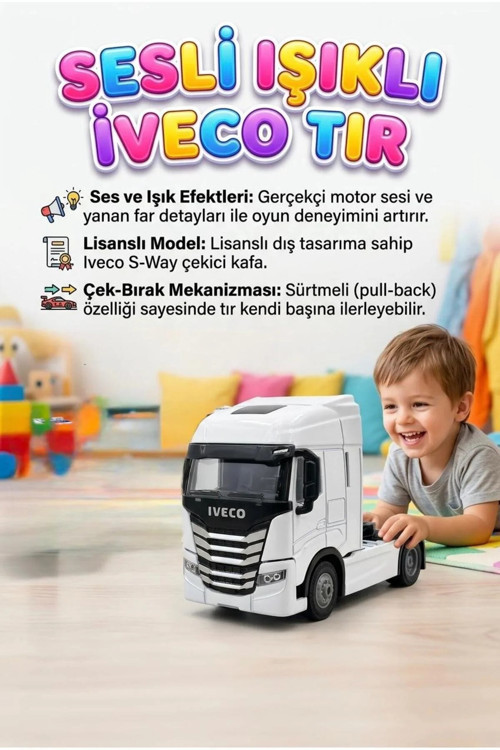 Işıklı Sesli Pilli Çek Bırak Metal Oyuncak IVECO Tır