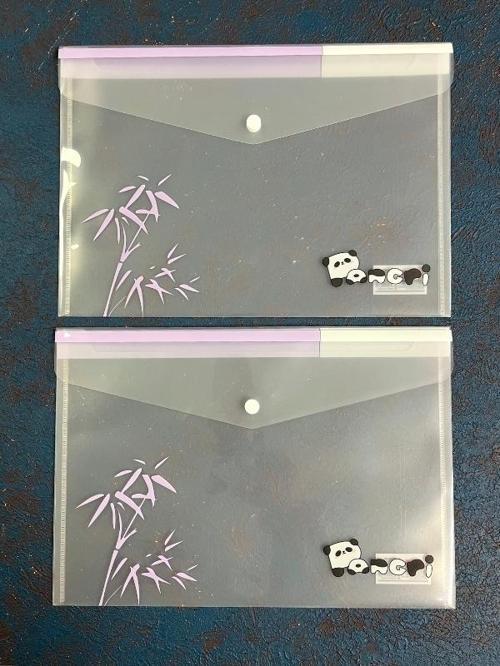 2’li Şeffaf Tek Bölmeli Panda Desenli Çıtçıtlı Mor A4 Dosya/Belge Dosyası/Düzenleyici Klasör