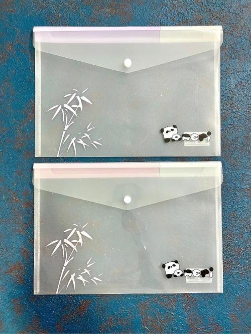 2’li Şeffaf Tek Bölmeli Panda Desenli Çıtçıtlı Mor Pembe A4 Dosya/Belge Dosyası/Düzenleyici Klasör 