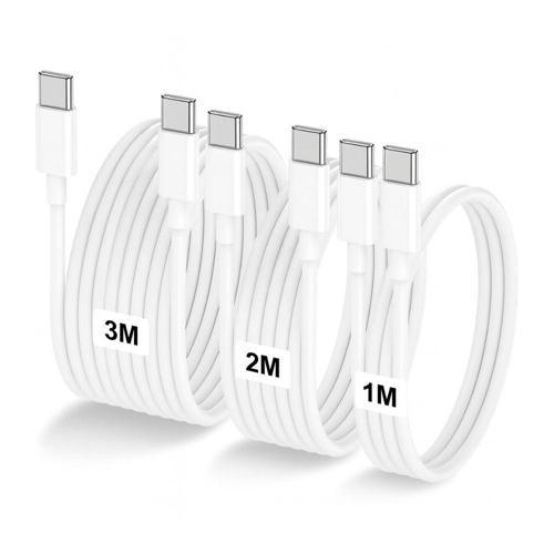 3 Paket 6A 100W Type-C to Type-C Hızlı Data ve Süper Şarj Kablosu 1 Metre / 2 Metre / 3 Metre Beyaz SX102030 - S