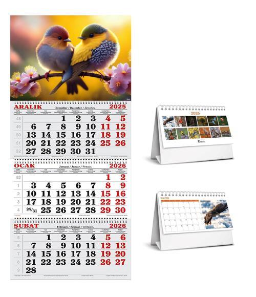 2026 Yılı Gemici Takvimi ve Masa Takvimi Rengarenk Kuşlar