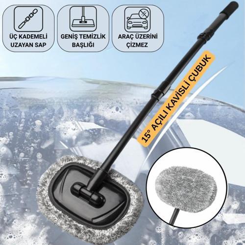 110CM Uzayabilen Teleskopik Saplı Kuru Islak Araç Temizleme Mopu, İz ve Çizik Bırakmaz Fırça