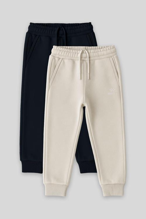 Standart Fit Basic 2li Paket Lacivert-Bej Erkek Çocuk Eşofman Alt - 11224