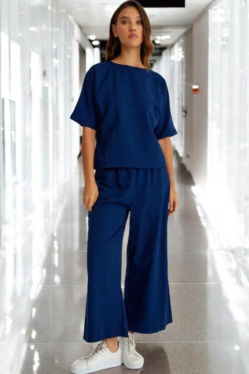 Yazlık Kısa Kollu Alt Üst Keten Takım