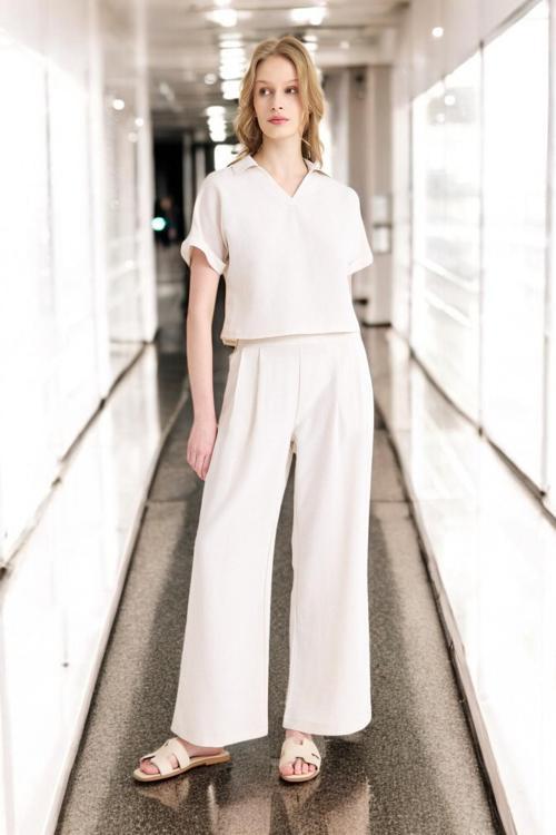 Yazlık V Yaka Şık Keten Takım