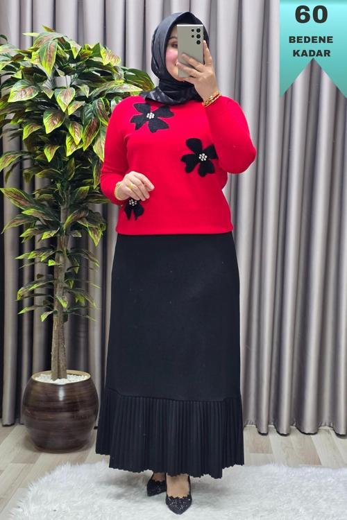 Kadın Giyim Büyük Beden Piliseli Etek 