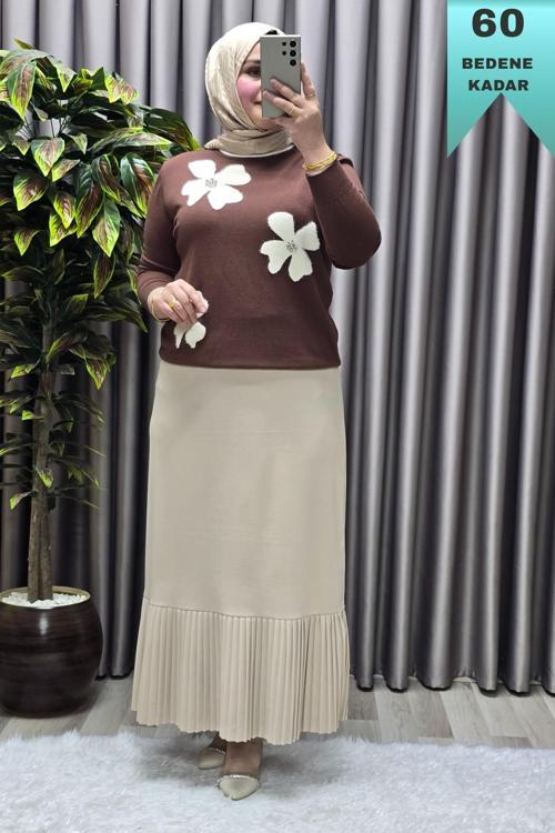 Kadın Giyim Büyük Beden Piliseli Etek 