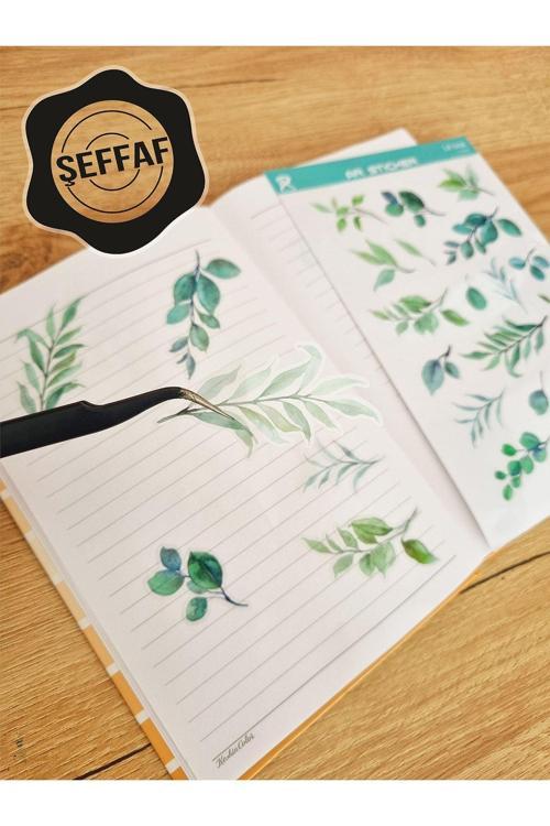 - Şeffaf Floral & Leaf Temalı Laptop Notebook Telefon Tablet Ajanda Sticker Seti
