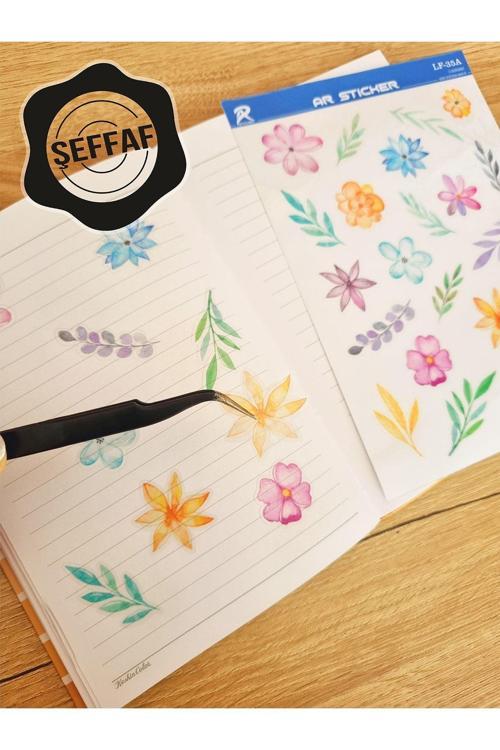 - Şeffaf Floral & Leaf Temalı Laptop Notebook Telefon Tablet Ajanda Sticker Seti