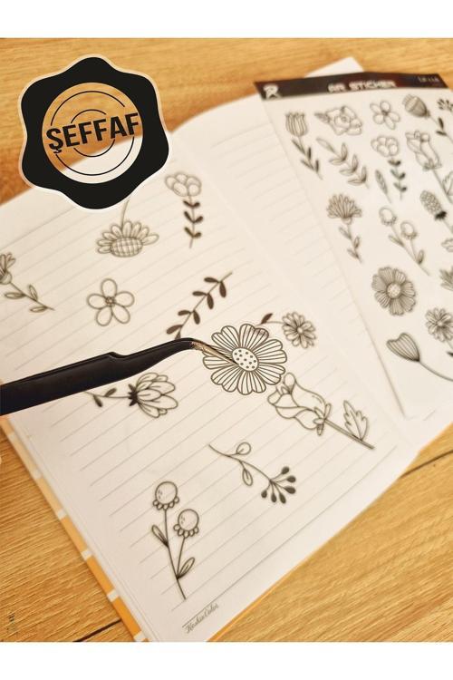 - Şeffaf Floral & Leaf Temalı Laptop Notebook Telefon Tablet Ajanda Sticker Seti