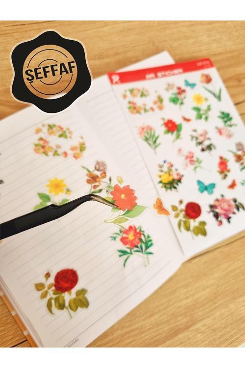 - Şeffaf Floral & Leaf Temalı Laptop Notebook Telefon Tablet Ajanda Sticker Seti