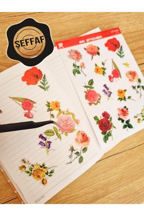 - Şeffaf Floral & Leaf Temalı Laptop Notebook Telefon Tablet Ajanda Sticker Seti
