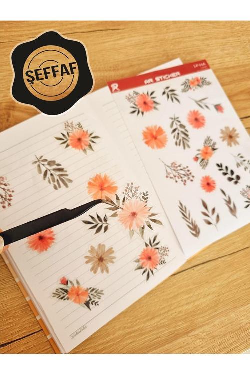 - Şeffaf Floral & Leaf Temalı Laptop Notebook Telefon Tablet Ajanda Sticker Seti