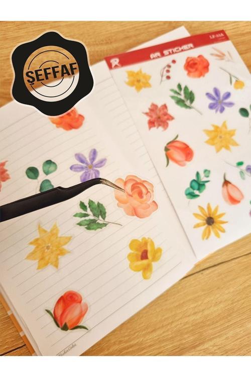 - Şeffaf Floral & Leaf Temalı Laptop Notebook Telefon Tablet Ajanda Sticker Seti