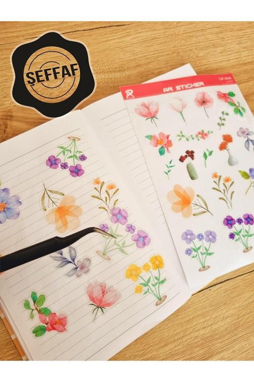 - Şeffaf Floral & Leaf Temalı Laptop Notebook Telefon Tablet Ajanda Sticker Seti