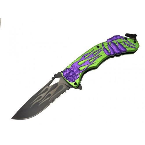 MX20B Testereli Outdoor Çakı 22 cm - Yeşil Metal Sap, Otomatik, İp kesme