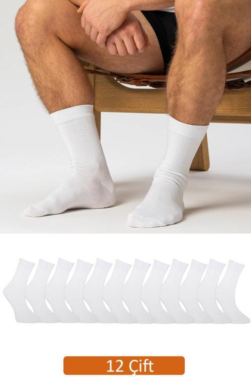 12'Li Premium Erkek Beyaz Soket Çorap