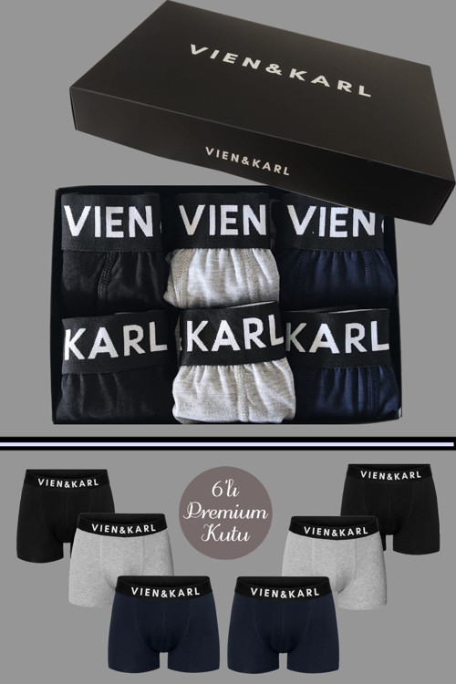 Erkek Siyah Gri Lacivert 6’Lı Kutu Düz Likralı Boxer Şort