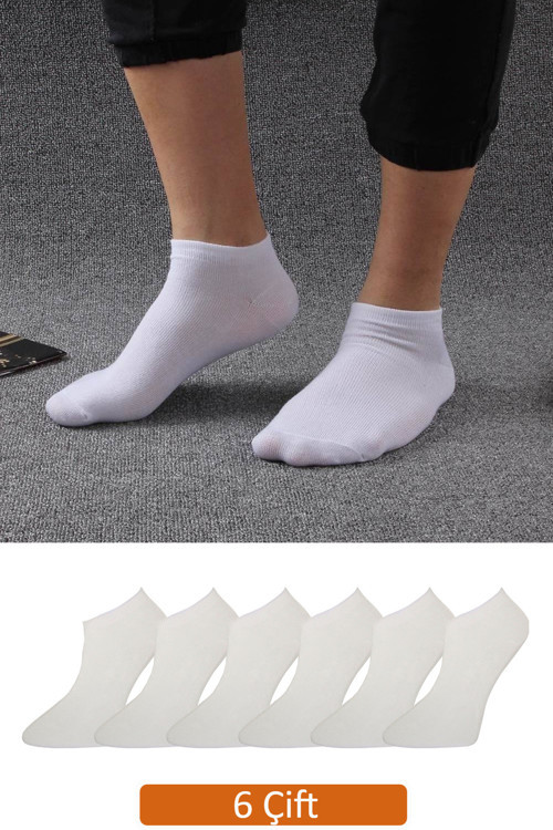 Erkek 6'Lı Paket Beyaz Bambu Patik Çorap