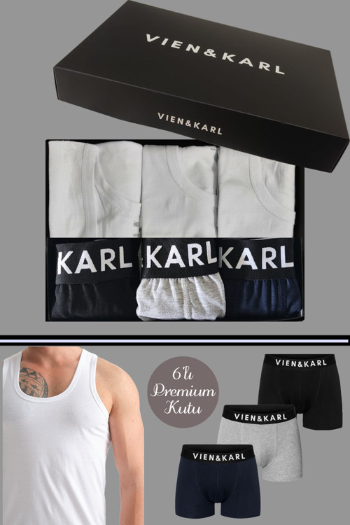 Erkek 3 Pamuklu Likralı Siyah Gri Lacivert Boxer 3 Atlet Takım