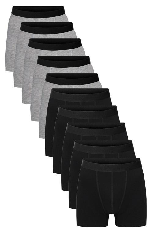 Erkek Siyah Gri 10’Lu Paket Düz Likralı Boxer Şort