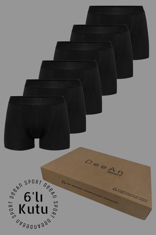 Erkek 6'Lı Kutu Pamuklu Esnek Siyah Penye Boxer