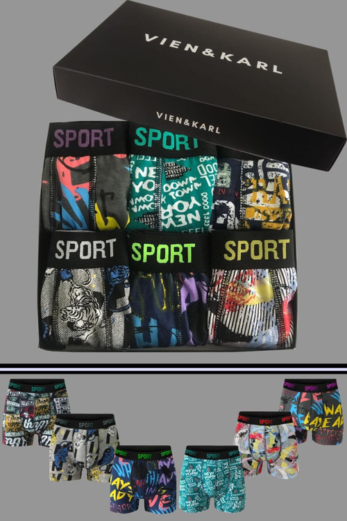 Erkek Desenli 6’Lı Premium Penye Kutu Pamuklu Likralı Boxer