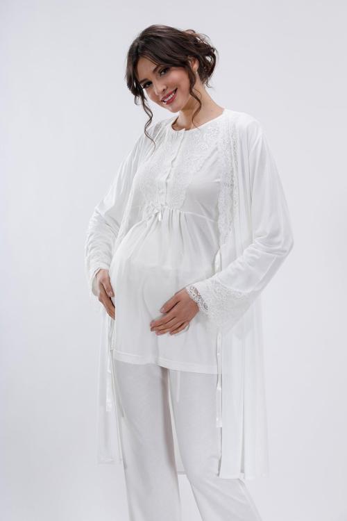 Ekru Hamile ve Lohusa Pijama Takımı 3'lü Set - M