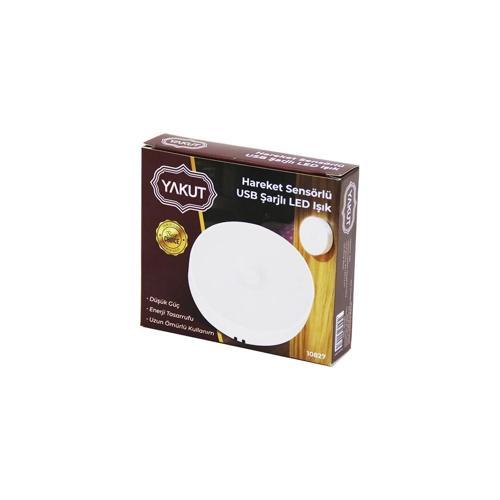 SENSÖRLÜ USB ŞARJLI BEYAZ LED YUVARLAK LAMBA ÇAP: 8.3CM - KALINLIK: 2CM - SENSÖR ALGILAMA =0--3M