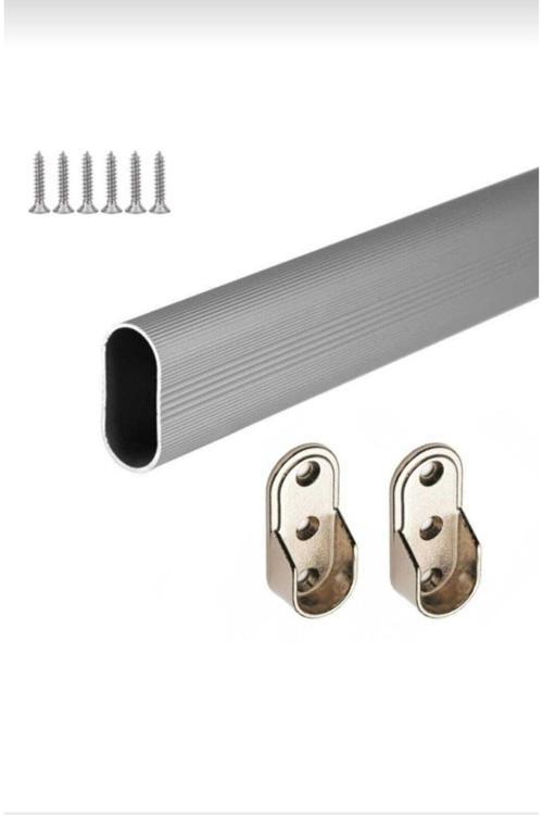 Atılım Oval Alüminyum 65 Cm Dolap Içi Askı Borusu 2 Adet Flanş Vidaları Ersa124