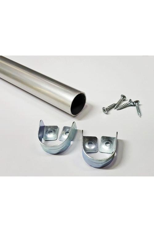 Gardırop Askı Borusu Yuvarlak 1 Adet 90 Cm Alüminyum Dolap Askı Borusu 2 Adet Boru Başlığı