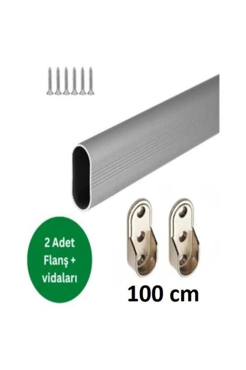 Oval Alüminyum 0-3M Dolap Içi Askı Borusu 2 Adet Metal Flanş Ve Vidaları