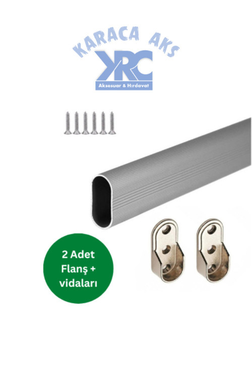 Oval Alüminyum 54 Cm Dolap Içi Oval Askı Borusu - 2 Adet Flanş - Montaj Vidaları