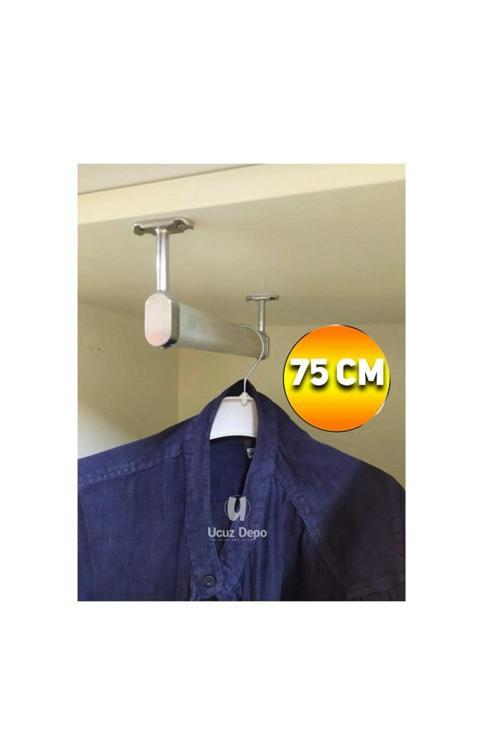 Alüminyum 75 Cm Dolap Içi Oval Elbise Askı Borusu 2 Adet Tavan Askı Aparatı Vidaları