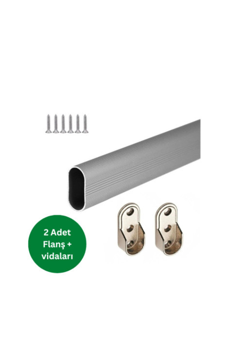 Oval Alüminyum 107 Cm Dolap Içi Oval Askı Borusu - 2 Adet Flanş - Montaj Vidaları