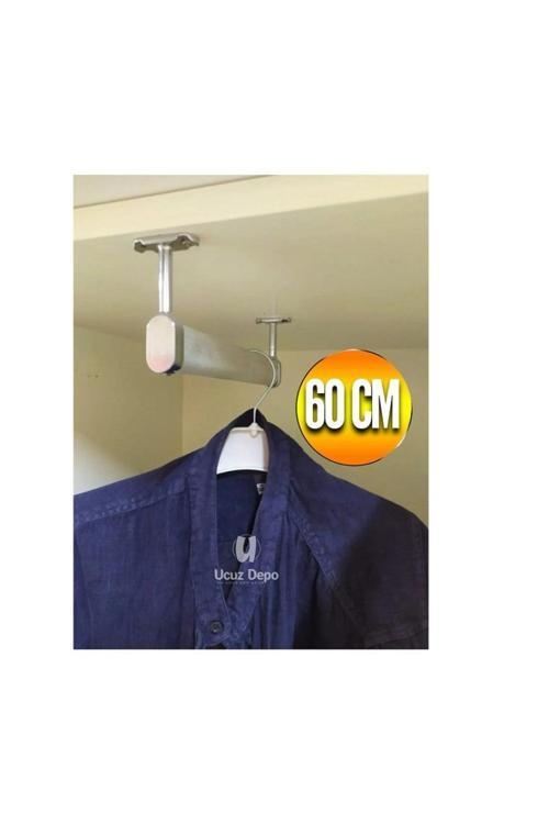 Alüminyum 60 Cm Dolap Içi Oval Elbise Askı Borusu 2 Adet Tavan Askı Aparatı Vidaları
