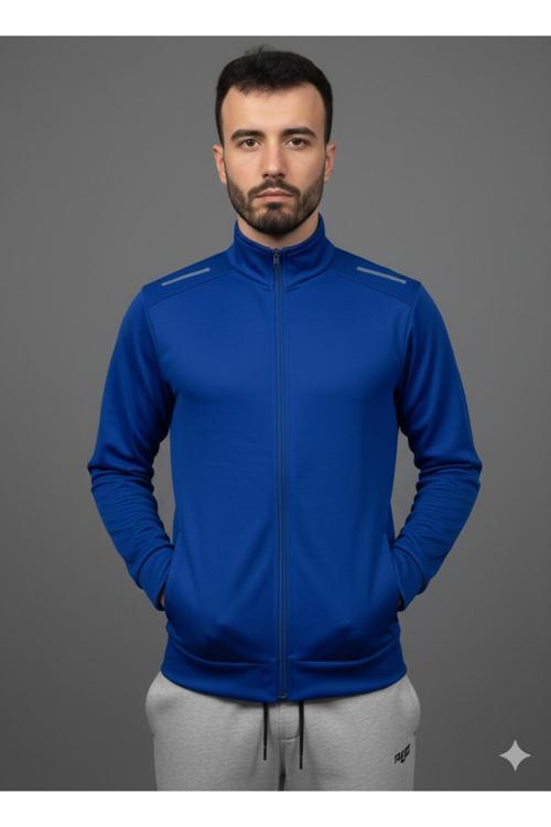 Reflektörlü Spor Fermuarlı Ceket Diagonel Kumaş