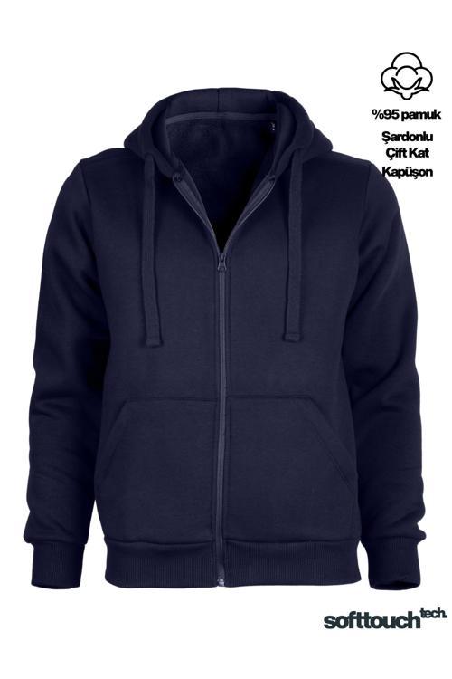3 İplik Şardonlu Softtouch Tech. Çift Kat Kapüşönlü Sweath Ceket