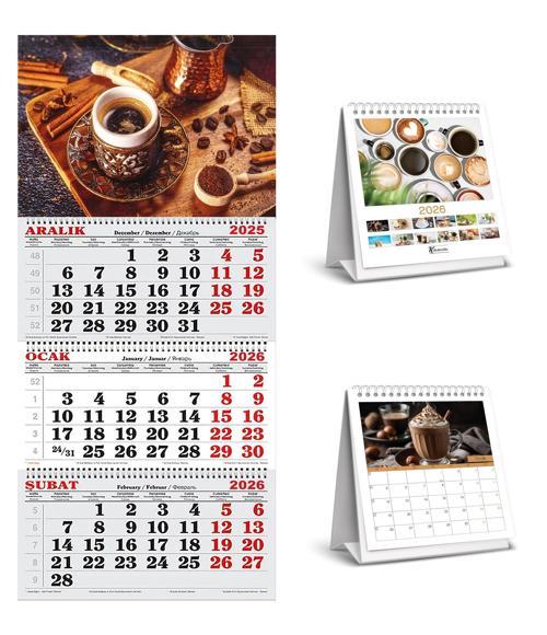 2026 Yılı Gemici Takvimi ve 1 Adet Masa Takvimi -Kahve