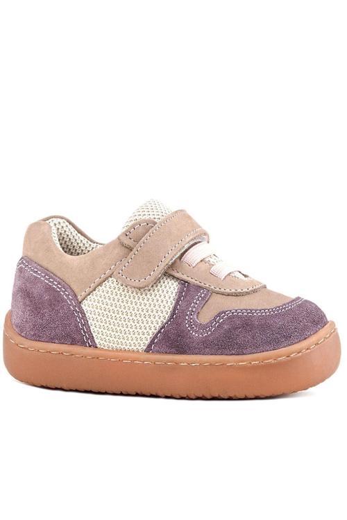 Bob Hakiki Deri Mor Pudra Barefoot Cırtlı Lastikli Bebek Sneaker Ayakkabı