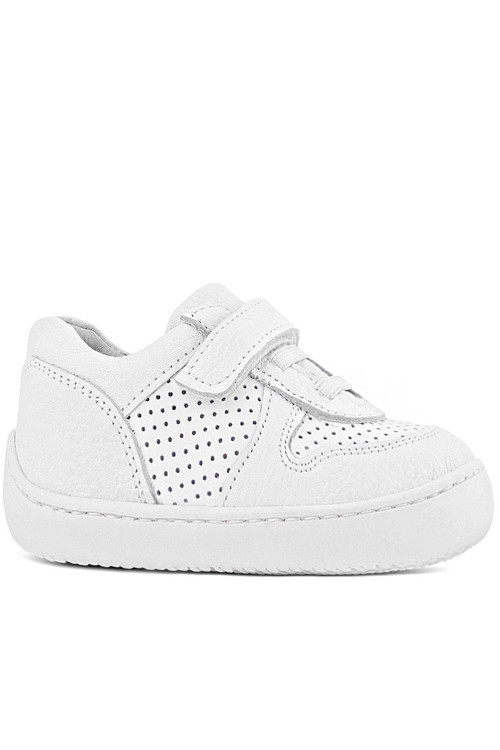 Bob Hakiki Deri Beyaz Barefoot Beyaz Tabanlı Cırtlı Bebek Sneaker Ayakkabı
