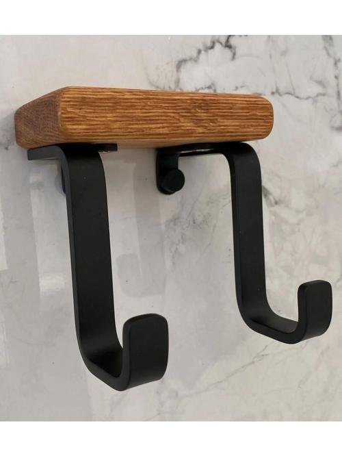 Adnoss Lüks Selvi İkili Bornozluk Siyah Pirinç Ahşap - İkili Askılık - Ahşap Siyah