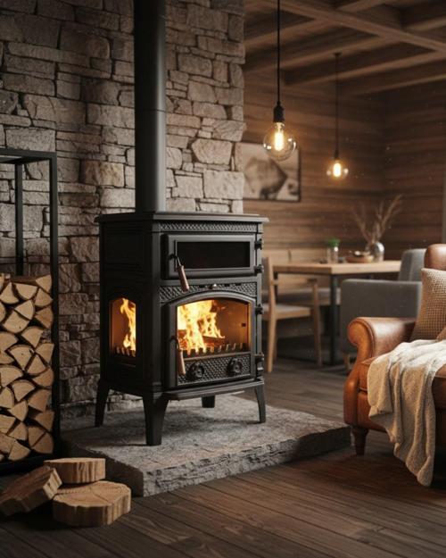  Reyo Stove Kemah  Üç Camlı Yan Kapak Fırınlı Döküm Şömine Soba