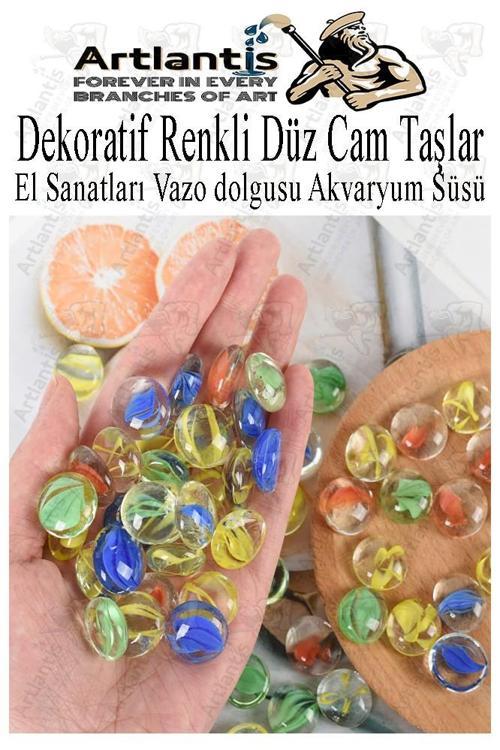 Dekoratif Renkli Düz Cam Taşlar 40 lı 1 Paket El Sanatları Vazo Doldusu Akvaryum Süsü Değerli Cam Taşları