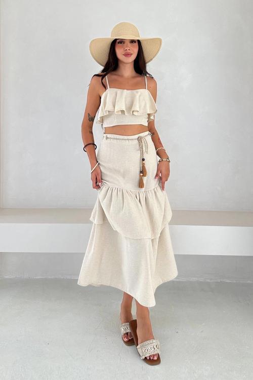 Kat Bluz Etek Takım Ekru