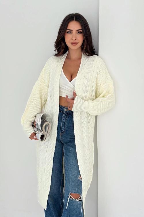 Saç Örgü Uzun Triko Hırka