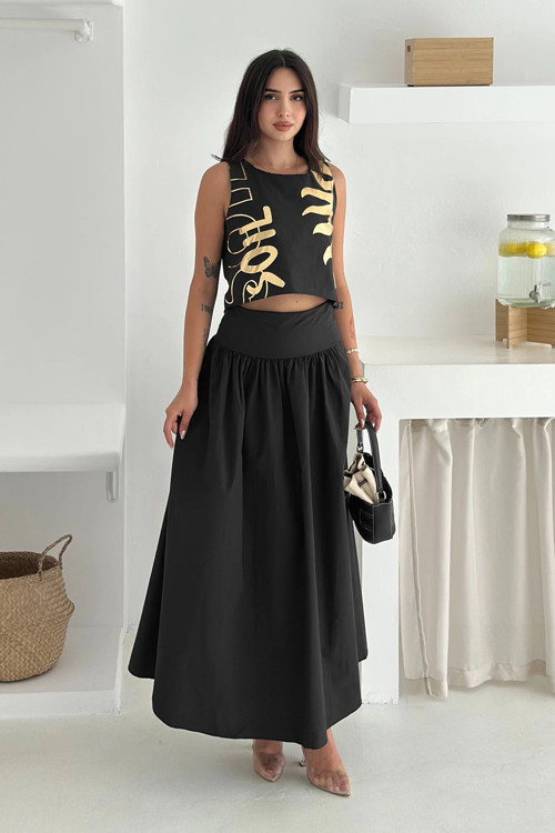 Varak Baskılı Crop&Etek Takım Papertouch Kumaş