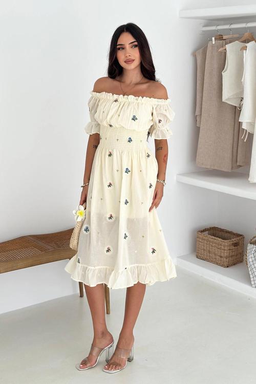 Nakışlı Kumaş Gipeli Elbise